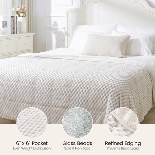 Image of Super Fuzzy Soft Fleece Sherpa Weighted Blanket 15 lbs for Adults, 3D Imitation Turtle Shell Luxury Weighted Throw for Better Sleep, Dual Sided Cozy Blankets for Couch Bed, Cream White, 60 inch x 80 inch