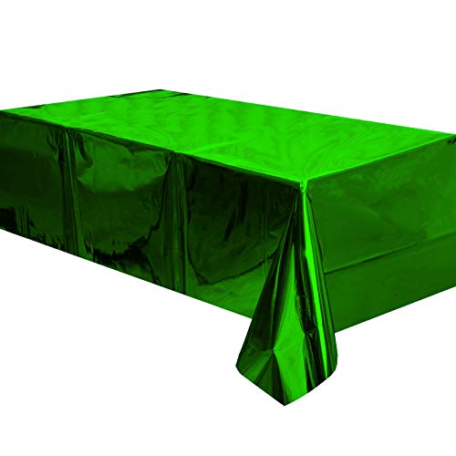 JUICY MOOM Green Foil Tablecloth Plastic Table Cover Rectangle Tables Tinsel Foil Table Cloth for Wedding Bachelorette Anniversary Birthday Thanksgiving Christmas Party, 54 x 108 Inch, 2pc