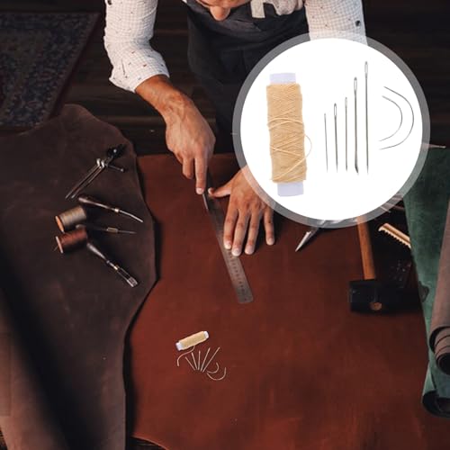Kit de hilo encerado para costura en cuero OHPHCALL con agujas manuales, todo en uno para reparación y manualidades en cuero, tapicería, encuadernación, reparación de calzado, bricolaje para principiantes y profesionales, color natural miniatura 7