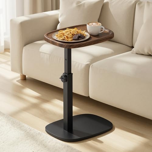 VASAGLE Sofa Side Table C-Shaped End Table Bedside Table for Small Spaces Adjustable Height for Living Room Bedroom 30 x 40 x 69 cm Walnut Brown and Ink Black LET363M101