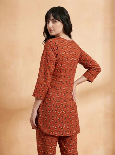 Image of Bee M Pee Designer Trendy Floral Printed Cotton Kurta Coord Sets for Women | Stylish Casual Tunic Kurti Set with Pant for Woman for Office