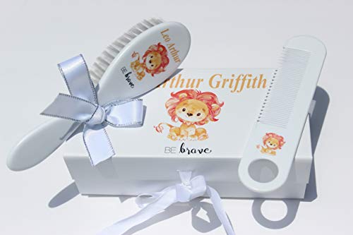 Personalized Baby Gift - Baby Brush and Comb Set, Lion Designs, Suitable for Ages 0-3 Years, New Baby Gift, Baby Boy Gift