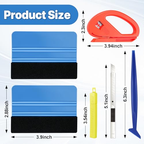 Image of SINGARO 6PCS Vinyl Wrap Tool Kit, Window Tint Kits Include Felt Squeegee, Edge Trimmer Squeegee, Retractable Utility Knife and Blades, Vinyl Cutter Knife, Fits for Most Cars and Trucks