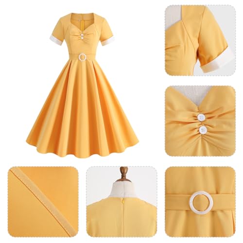 Women's 1950s Retro Dress Short Sleeve Swing Midi Dress Cocktail Dress 50s Style Dresses for Women Vintage - Image 5