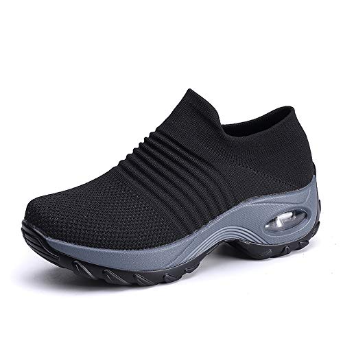 PADGENE Chaussures de Sport, Homme Femme Baskets de Marche Chaussures Respirant Engrener Souliers de Tennis, Noir, 40 EU