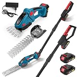 HumiLuft 24V Akku Heckenschere mit 100cm Verlängerungsstange, 4 in 1 Akku Grasschere & Strauchschere mit 2x1500mAh Batterien, Max 5.25ft, 90° Verstellbar, Elektrogartenscheren mit 120mm+230mm Klingen