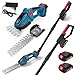 HumiLuft 24V Akku Heckenschere mit 100cm Verlängerungsstange, 4 in 1 Akku Grasschere & Strauchschere mit 2x1500mAh Batterien, Max 5.25ft, 90° Verstellbar, Elektrogartenscheren mit 120mm+230mm Klingen