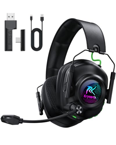 Image of Krysenix 2.4 GHz Wireless Gaming Headset for PC, PS5, PS4, Switch, Mac, Bluetooth 5.4 Gaming Headphones with Noise Canceling Microphone, Cool RGB Lighting, 50Hr Battery, Foldable, 50mm Drivers-Black