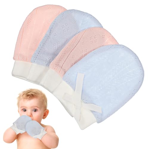 LIFKOME Baby Mittens Newborn 2 Pairs Soft Cotton Mittens for Boys Girls Breathable Hand Mittens No Scratch Warm Gloves Durability Universal Fit