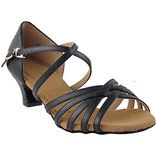 Very Fine Dance Shoes Women's Ballroom Dance Shoes Salsa Latin Practice Dance Shoes Black Leather S9216EB Comfortable 1.2