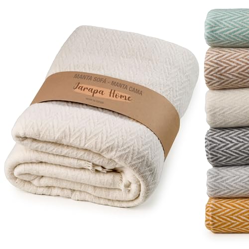 Plaid canapé élégant et durable, couverture multiusos pour lit et canapé, plaid grande taille, jeté de canapé en 100% coton, idéal pour l’hiver et l’automne (Écru, 130x180 cm)