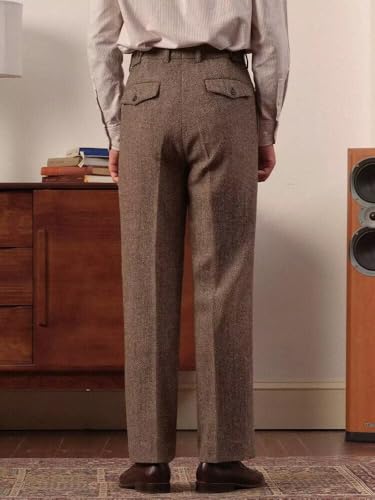 Mens High Waisted Tweed Pleated Front Dress Pant Classic Fit4
