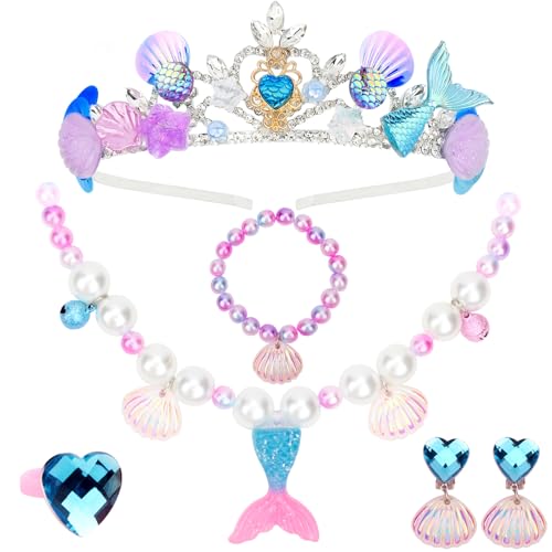 Araluky 6 Pcs Mermaid Crown Set the Little Mermaid Party Decorations - Blue