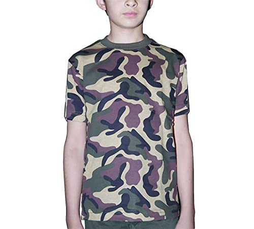 FAIRY BOUTIQUE Camiseta de manga corta con estampado de camuflaje para niños, ropa casual de verano, pantalones de camuflaje, Camiseta de camuflaje oscuro, 5-6 años