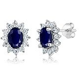 Gem Stone King 2.76 Ct Oval 7X5MM Blue Sapphire 925 Sterling Silver Women's Jewelry Halo Princess...