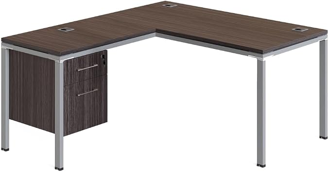 Boss Office Products Simple System L Desk with Return and 1 Pedestal, 71" x 59.4", Driftwood