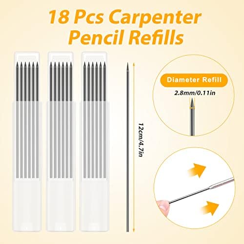 SAVITA 18pcs Black Pencil Refills, 2.8mm Solid Construction Pencil Refills Mechanical Pencil Refill for Deep Hole Mechanical Construction Drawing Woodworking