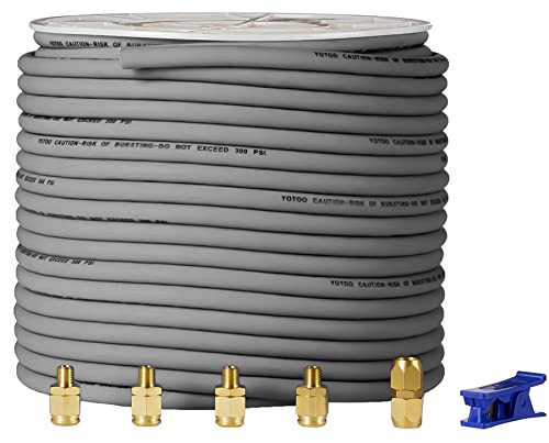 YOTOO Hybrid Air Hose 3/8-Inch by 250-Feet 300 PSI Heavy Duty, Lightweight, Kink Resistant, All-Weather Flexibility with 5pcs Solid Brass Repair Fittings, Gray by YOTOO - Used condition - US$73.17