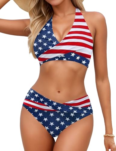 Image of Sopliagon Women's Bikini Sets Twist Front Two Piece Swimsuit Halter Bathing Suit