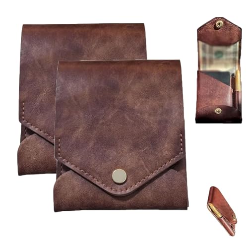 Vintage Handmade Leather Wallet, Multifunctional Compact Wallet, Built-In Pen Slot, Slim Minimalist Mens Wallets, Holds 4-8 Cards + Cash