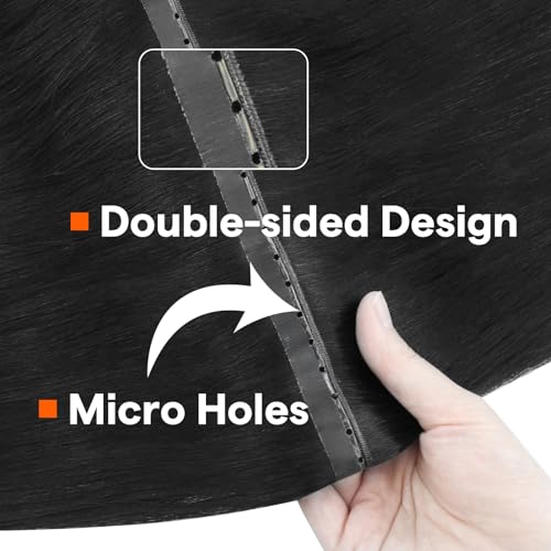Image of Full Shine Butterfly Weft Hair Extensions 16 Inch 80G Off Black | Natural Volume Boost, Double Sided PU Hole Design, Remy Human Hair, Daily Look for Women, Seamless Blend Solution