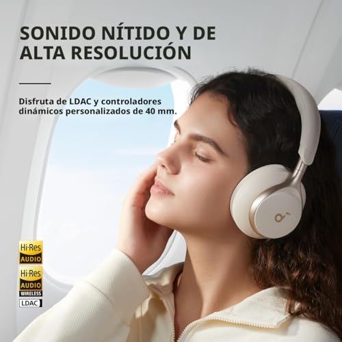 Soundcore de Anker, Space One, Auriculares con cancelación activa de ruido, reducción de voz 2 veces más fuerte, 40 horas de reproducción con ANC, control por aplicación, audio inalámbrico Hi-Res LDAC