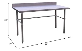 Kratos Stainless Steel Open Base Kitchen Prep Table 30x72 with Cross-Bracing and Backsplash, NSF Worktable for Restaurants - 16ga/304SS