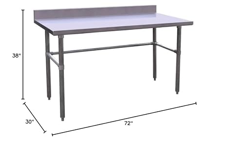 Kratos Stainless Steel Open Base Kitchen Prep Table 30x72 with Cross-Bracing and Backsplash, NSF Worktable for Restaurants - 16ga/304SS