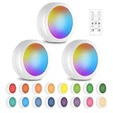 SIXDEFLY Wireless 16 Color Changing LED Puck Light 3 Pack LED Under Cabinet Lighting Closet Light Battery Powered Night Lights with Remote Control Dimmer & Timing Function