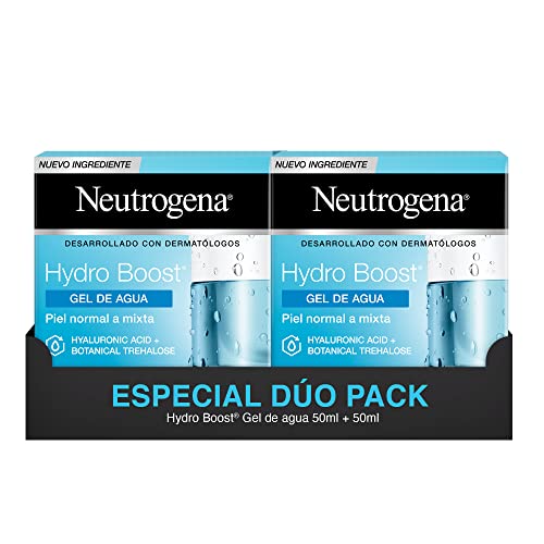 Neutrogena Hydro Boost Gel de Agua, Crema Hidratante Facial para Pieles Normales y Mixtas con Ácido Hialurónico, 2x50 ml