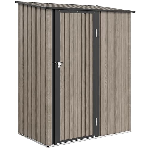Outsunny 5ft x 3ft Garden Storage Shed, Outdoor Metal Shed with Sloped Roof, Lockable Door for Tools, Equipment, Light Grey