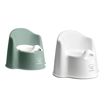 BabyBjorn Potty Chair 2-Pack - Deep Green/White & White/Gray with Backrest, Armrests, and Splashguard