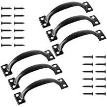 Jiozermi 6 Pcs 4" Rustic Gate Handle, Iron Hardware Handle Pull with Screw, Vintage Farmhouse Cabinet Handles, Retro Drawer Pulls for Outdoor, Garage & Drawer, Black