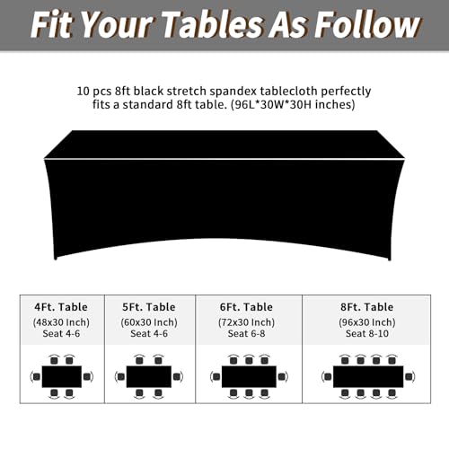 image for Fixwal 10 Pack Black Table Cloths Rectangle 8FT, Spandex Table Covers,