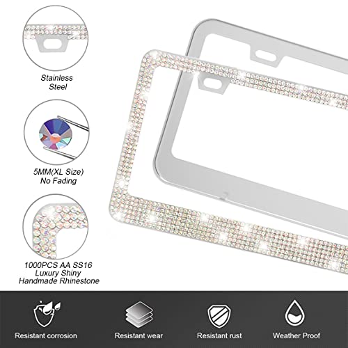 image for AUKEPO Bling Car License Plate Frame for Women, Rhinestone Stainless S