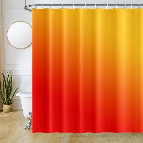 Uiiooazy Duschvorhang 180x200cm, Duschvorhang Anti Schimmel Terracotta Gradient Orange Gelb Herbst Moderne Duschvorhänge Stoff Waschbar Wasserdicht Polyester Bad Vorhang mit 12 Haken für Badezimmer