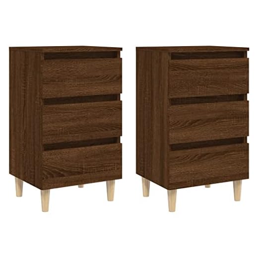 vidaXL 2X Madera Mesitas de Noche Patas Aparador Auxiliar Armario Cama Dormitorio Habitación Organizador Almacenaje Roble Marrón 40x35x69 cm