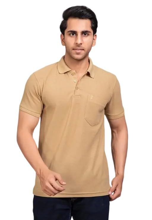 Image of Men's Cotton Blend Half Sleeve Solid Regular Fit Solid Comfortable Stylish Polo Tshirt 12
