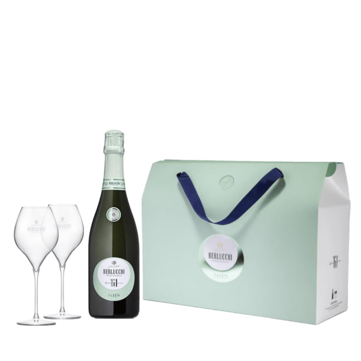 Berlucchi Franciacorta Saten 61 + 2 Calici Cofanetto Regalo