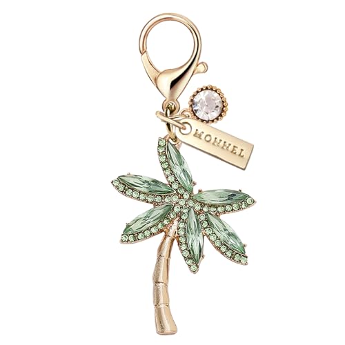 MC384 Crystal Coconut Tree Lobster Clasp Charm for Women with Velvet Bag (Green,1 Piece)