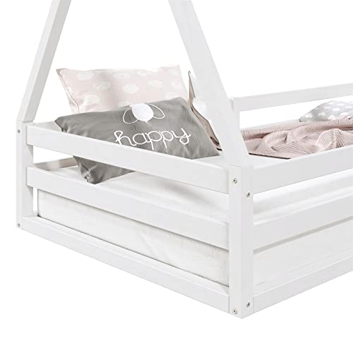 IDIMEX Hausbett SILA aus massiver Kiefer, schönes Montessori Bett in 90 x 200 cm, stabiles Kinderbett mit Rausfallschutz und Dach in weiß – Bild 7