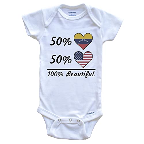 Really Awesome Shirts 50% Venezuelan 50% American 100% Beautiful Venezuela Flag Heart One Piece Baby Bodysuit, 0-3 Months White