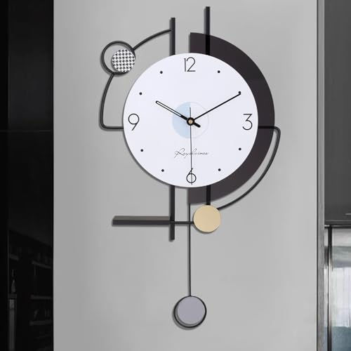 AMOTOFO Large Wall Clocks, Silent Movement Clock Metal Creative Wall Art Non Ticking Battery Operated Quartz Modern Decorative Clock for Living Room Kitchen Bedroom / 13 * 23.6 Inch /SM103-33B