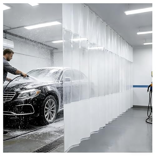 Industrial Wash Bay Curtains with Eyelets - Heavy-Duty Garage Divider Curtains, Outdoor Vinyl Privacy Curtains for Car Wash Depot, Patio & Porch (White, 3x2m/9.8x6.6ft)