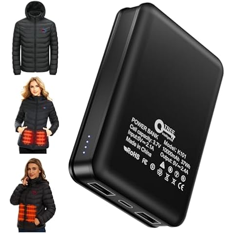 QTREE intelligence 5V2.4A Power Bank for Heated Jacket Vest Underwear Pants, Portable 10000mAh Dual USB Output Ports Battery Pack for Smart Device Cover