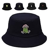 Cotton Bucket Hat for Women Men Summer Travel Sun Beach Bucket Cap, Unisex Outdoor Fisherman Hat (Frog with Mushroom Black)