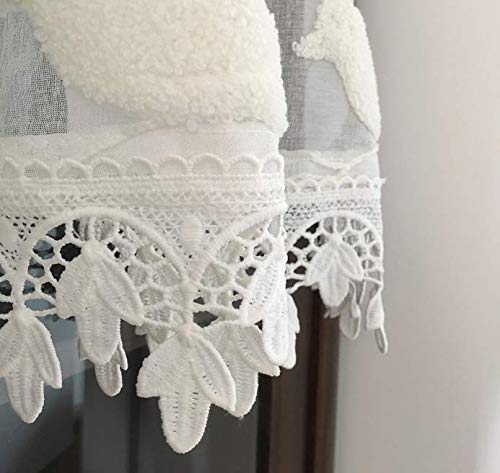 White Window Sheer Curtain Panels Elegance Curtains Kitchen Cafe Curtain Sheer Lace Window Valance Bird Embroidered Floral Curtain For Living Room, Bedroom, 1 Piece, W39Xl20 Inch #TOP4