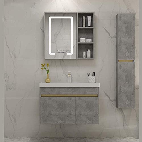 ROLTIN Mirrors for Bathroom LED Lighted WallMounted Bathroom Mirror Cabinet,AntiFog and Defog Mirror with Storage Rack,Vanity Mirror Cabinet,Cement Ash - Afbeelding 3