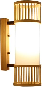 Rattan Wall Sconce Rustic Bamboo Sconce Wabi-sabi Wall Light Fixture Cylindrical Wood Wall Lamp with Imitation Parchment Shade, E27 Japanese-style Sconces for Bedroom Hallway Aisle