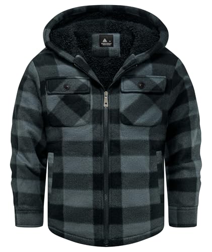 Image of V VALANCH Boys Flannel Jacket Hooded Fleece Lined Zip-up Hoodies Plaid Coat for Kids